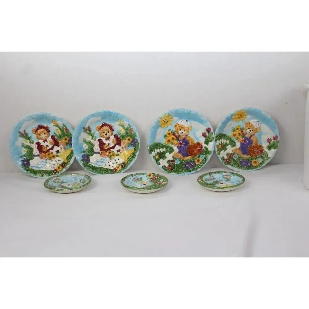 Vintage hand crafted ceramic plate set